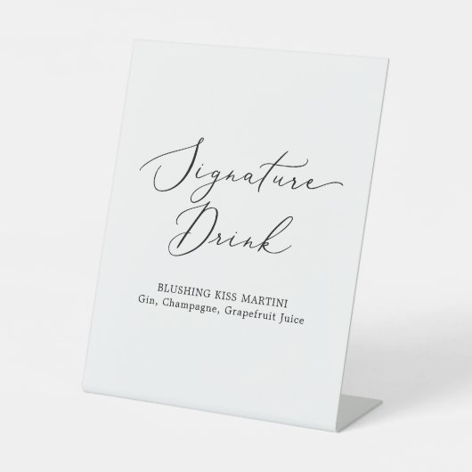 Delicate zwarte kalligrafie bruiloft handtekening  reclamebord met voetstuk (Voorkant)