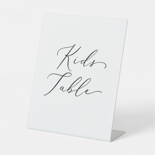 Delicate zwarte kalligrafie bruiloft Kinder tafel Reclamebord Met Voetstuk (Voorkant)