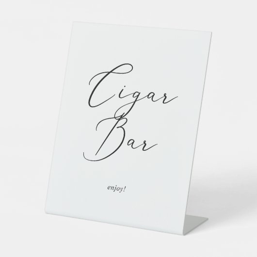 Delicate zwarte kalligrafie bruiloft sigaar bar reclamebord met voetstuk (Voorkant)