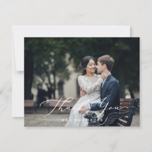 Delicate zwarte kalligrafie donkere foto bedankkaart