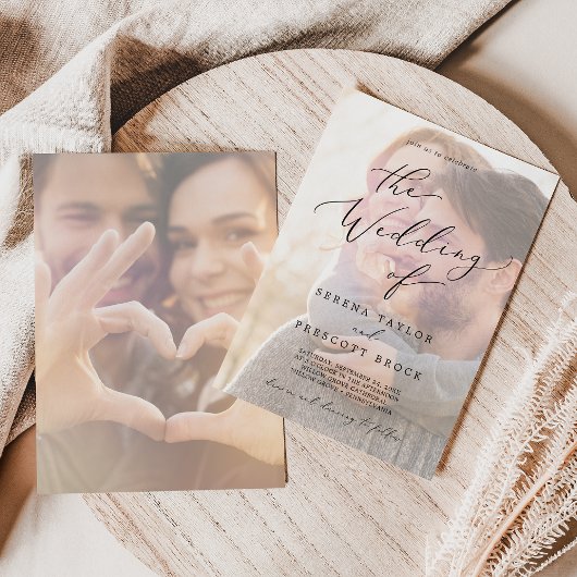 Delicate zwarte kalligrafie | Faded-fotoweddenscha Kaart