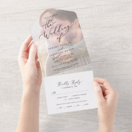 Delicate zwarte kalligrafie | Fotobruiloft All In One Uitnodiging