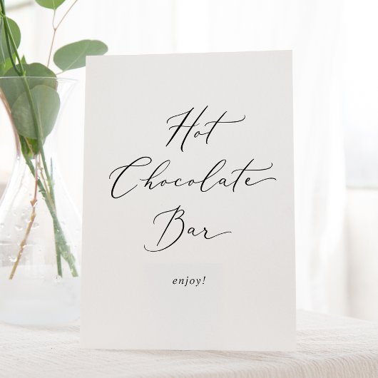 Delicate Zwarte Kalligrafie Hete Chocolade Bar Reclamebord Met Voetstuk