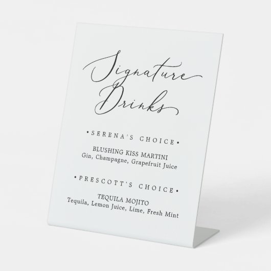 Delicate Zwarte Kalligrafie Signature Drinken Reclamebord Met Voetstuk (Voorkant)