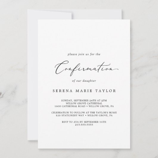 Delicate zwarte kalligrafiesbevestiging kaart (Voorkant)