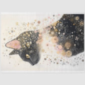 Delicate zwarte kat en bloemen motieven AR6 Decoup Tissuepapier (Voorkant)