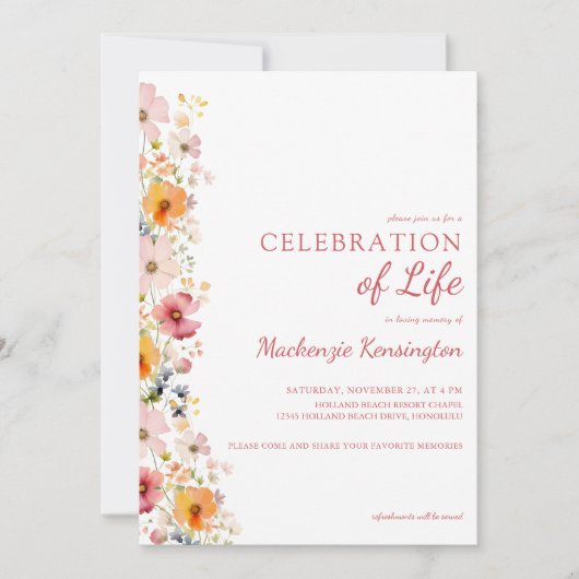 DelicateAquarel Wildbloemen Viering van het leven Kaart (Voorkant)