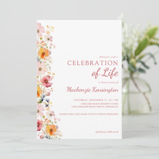 DelicateAquarel Wildbloemen Viering van het leven Kaart (Staand voorkant)