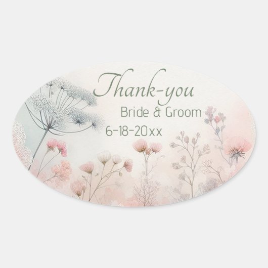 Delicaticate Queen Anne's Lace Wedding Thank-you  Ovale Sticker (Voorkant)
