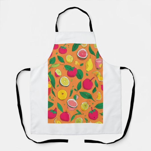 "Délices Naturels : Tablier Imprimé Fruits et Légu Schort (Voorkant)