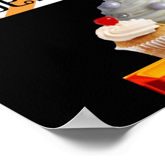 DELICIEUZE CUPCAKE DESERT SHOP ORANJE WHITE CHEVRO POSTER (Hoek)