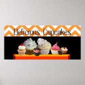 DELICIEUZE CUPCAKE DESERT SHOP ORANJE WHITE CHEVRO POSTER (Voorkant)