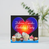 DELICIEUZE CUPCAKES BIRTHDAY PARTIJ blauw rood har Kaart (Staand voorkant)