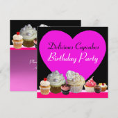 DELICIEUZE CUPCAKES BIRTHDAY PARTIJ roze zwart Kaart (Voorkant / Achterkant)