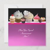 DELICIEUZE CUPCAKES BIRTHDAY PARTIJ roze zwart Kaart (Achterkant)