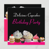 DELICIEUZE CUPCAKES BIRTHDAY PARTIJ roze zwart Kaart (Voorkant / Achterkant)