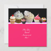 DELICIEUZE CUPCAKES BIRTHDAY PARTIJ roze zwart Kaart (Achterkant)