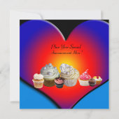DELICIEUZE CUPCAKES BIRTHDAY PARTY Blue Red Heart Kaart (Achterkant)