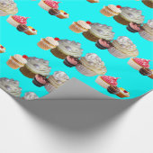 DELICIEUZE CUPCAKES DESERT SHOP, Blauwgroen blauw  Cadeaupapier (Hoek)