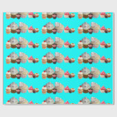 DELICIEUZE CUPCAKES DESERT SHOP, Blauwgroen blauw  Cadeaupapier (Vlak)