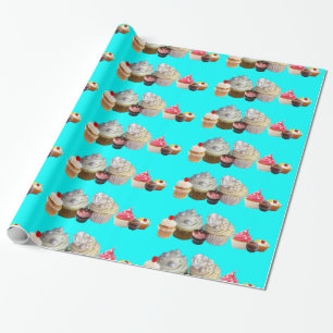DELICIEUZE CUPCAKES DESERT SHOP, Blauwgroen blauw  Cadeaupapier