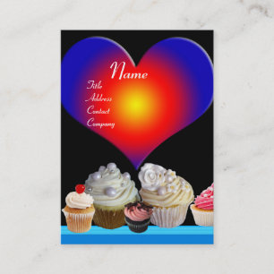DELICIEUZE CUPCAKES DESERT SHOP Blue Red Heart Visitekaartje