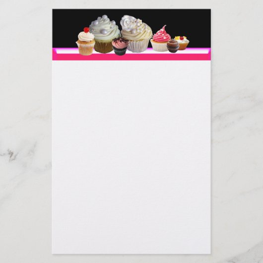 DELICIEUZE CUPCAKES DESERT SHOP, Pink, Fuchsia Whi Briefpapier (Voorkant)