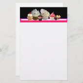 DELICIEUZE CUPCAKES DESERT SHOP, Pink, Fuchsia Whi Briefpapier (Voorkant / Achterkant)