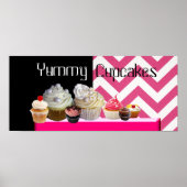 DELICIEUZE CUPCAKES DESERT SHOP/PINK WHITE CHEVRON POSTER (Voorkant)