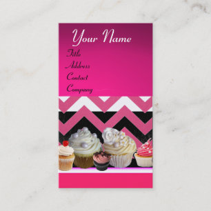 DELICIEUZE CUPCAKES DESERT SHOP PINK WHITE CHEVRON VISITEKAARTJE