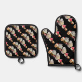 DELICIEUZE CUPCAKES DESERT SHOP, Roze Black Fuchsi Ovenwant & Pannenlap Set (Voorkant)