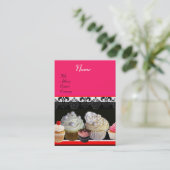 DELICIEUZE CUPCAKES DESERT SHOP, Roze Fuchsia Red Visitekaartje (Staand voorkant)