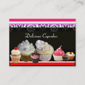 DELICIEUZE CUPCAKES DESERT SHOP, Roze Fuchsia Red Visitekaartje (Achterkant)