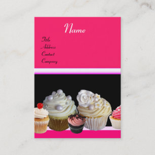 DELICIEUZE CUPCAKES DESERT SHOP, Roze Fuchsia Red Visitekaartje