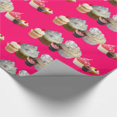 DELICIEUZE CUPCAKES DESERT SHOP, Roze Fuchsia Whit Cadeaupapier (Hoek)