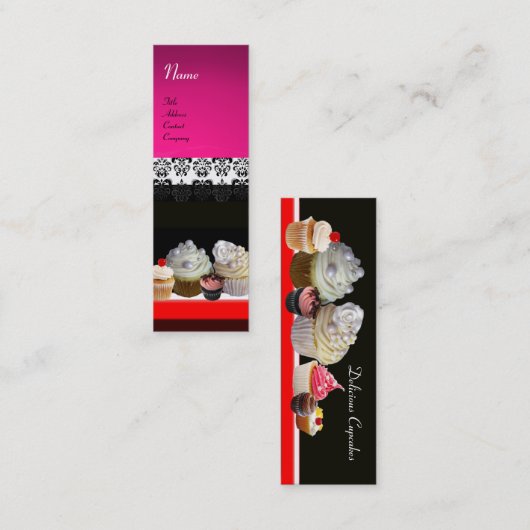 DELICIEUZE CUPCAKES DESERT SHOP, Roze Paars Violet Mini Visitekaartje (Voorkant / Achterkant)