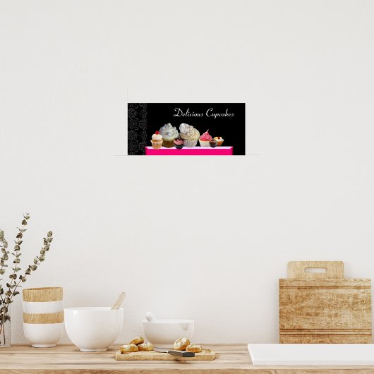 DELICIEUZE CUPCAKES DESERT SHOP, Roze Paars Violet Poster (Keuken)