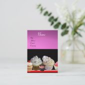 DELICIEUZE CUPCAKES DESERT SHOP, Roze Paars Violet Visitekaartje (Staand voorkant)