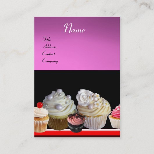 DELICIEUZE CUPCAKES DESERT SHOP, Roze Paars Violet Visitekaartje (Voorkant)