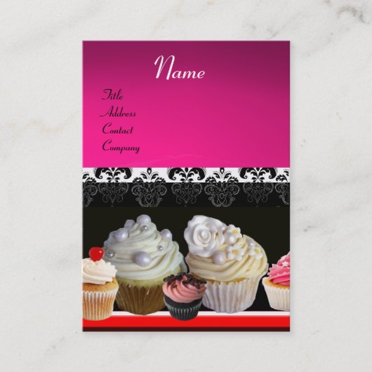 DELICIEUZE CUPCAKES DESERT SHOP, Roze Paars Violet Visitekaartje (Voorkant)