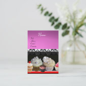 DELICIEUZE CUPCAKES DESERT SHOP, Roze Paars Violet Visitekaartje (Staand voorkant)