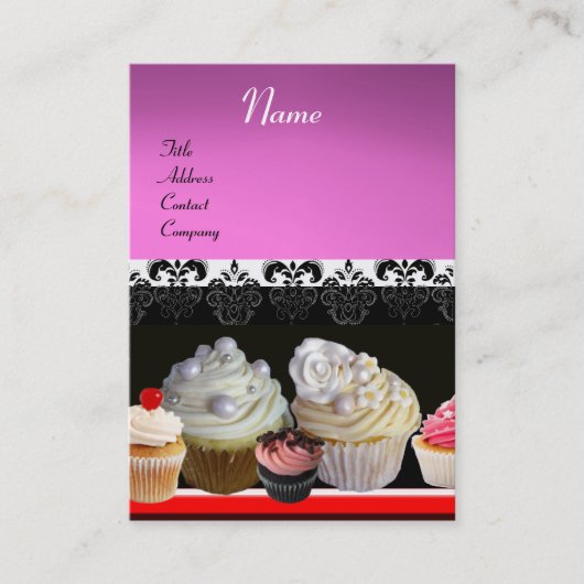 DELICIEUZE CUPCAKES DESERT SHOP, Roze Paars Violet Visitekaartje (Voorkant)