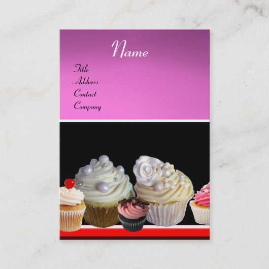 DELICIEUZE CUPCAKES DESERT SHOP, Roze Paars Violet Visitekaartje (Voorkant)