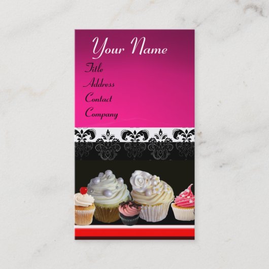 DELICIEUZE CUPCAKES DESERT SHOP, Roze Paars Violet Visitekaartje (Voorkant)