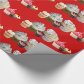 DELICIEUZE CUPCAKES DESERT SHOP, Roze rood wit Cadeaupapier (Hoek)