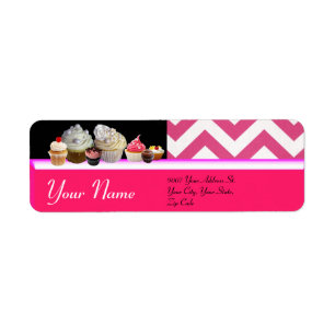 DELICIEUZE CUPCAKES DESERT SHOP, Roze witte Chevro Etiket