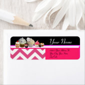 DELICIEUZE CUPCAKES DESERT SHOP, Roze witte Chevro Etiket (Insitu)