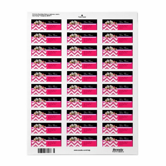 DELICIEUZE CUPCAKES DESERT SHOP, Roze witte Chevro Etiket (Full Sheet)