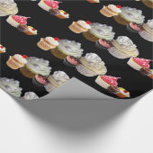 DELICIEUZE CUPCAKES DESERT SHOP, Roze zwart rood Cadeaupapier (Hoek)