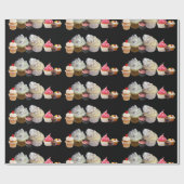 DELICIEUZE CUPCAKES DESERT SHOP, Roze zwart rood Cadeaupapier (Vlak)